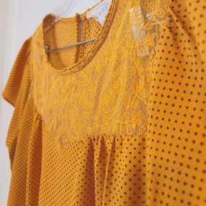 🎀🌸 Golden Yellow Polka Dot and Lace Top